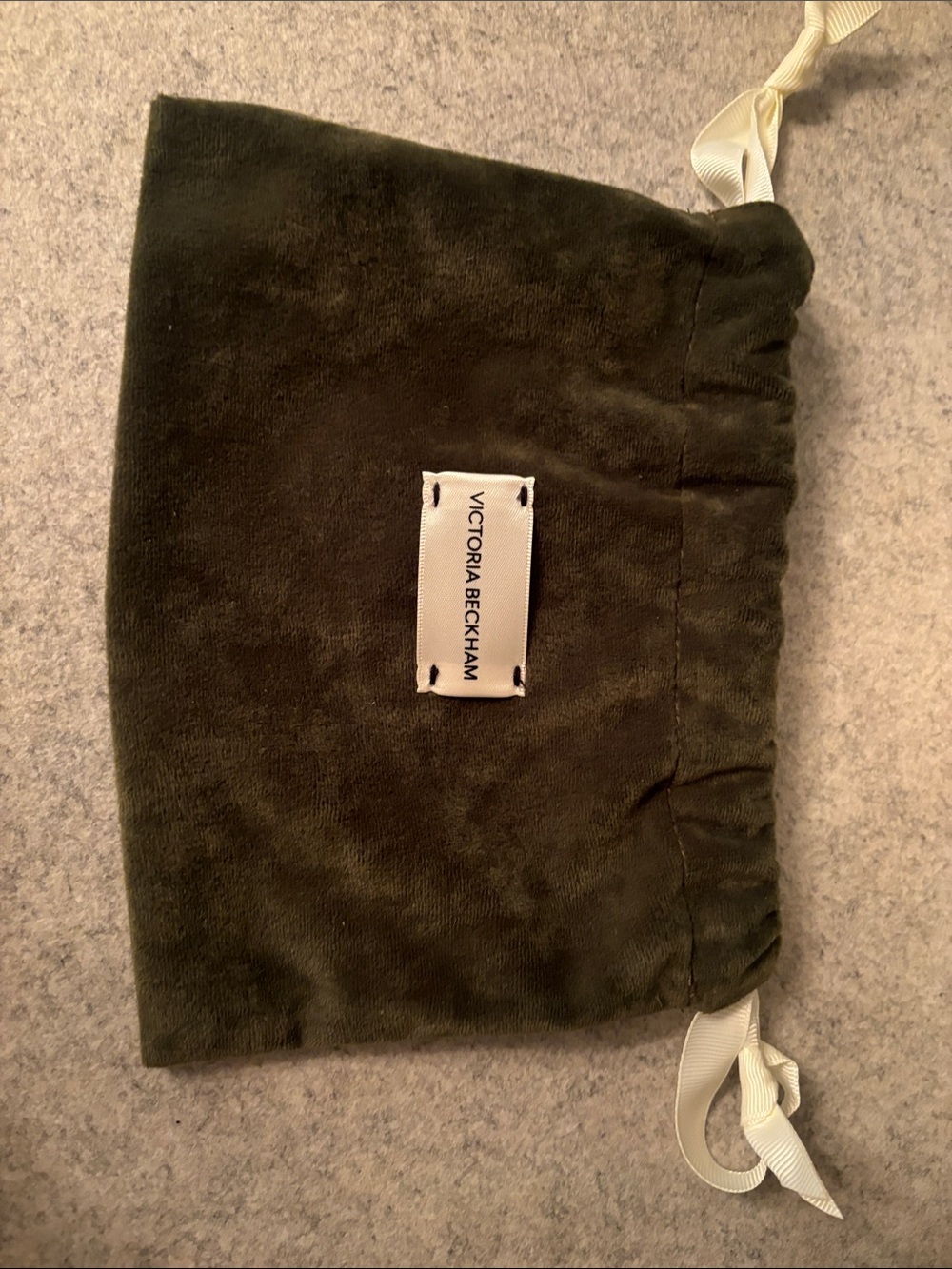 Victoria Beckham Olive Velvet Drawstring Clutch with Cream Straps